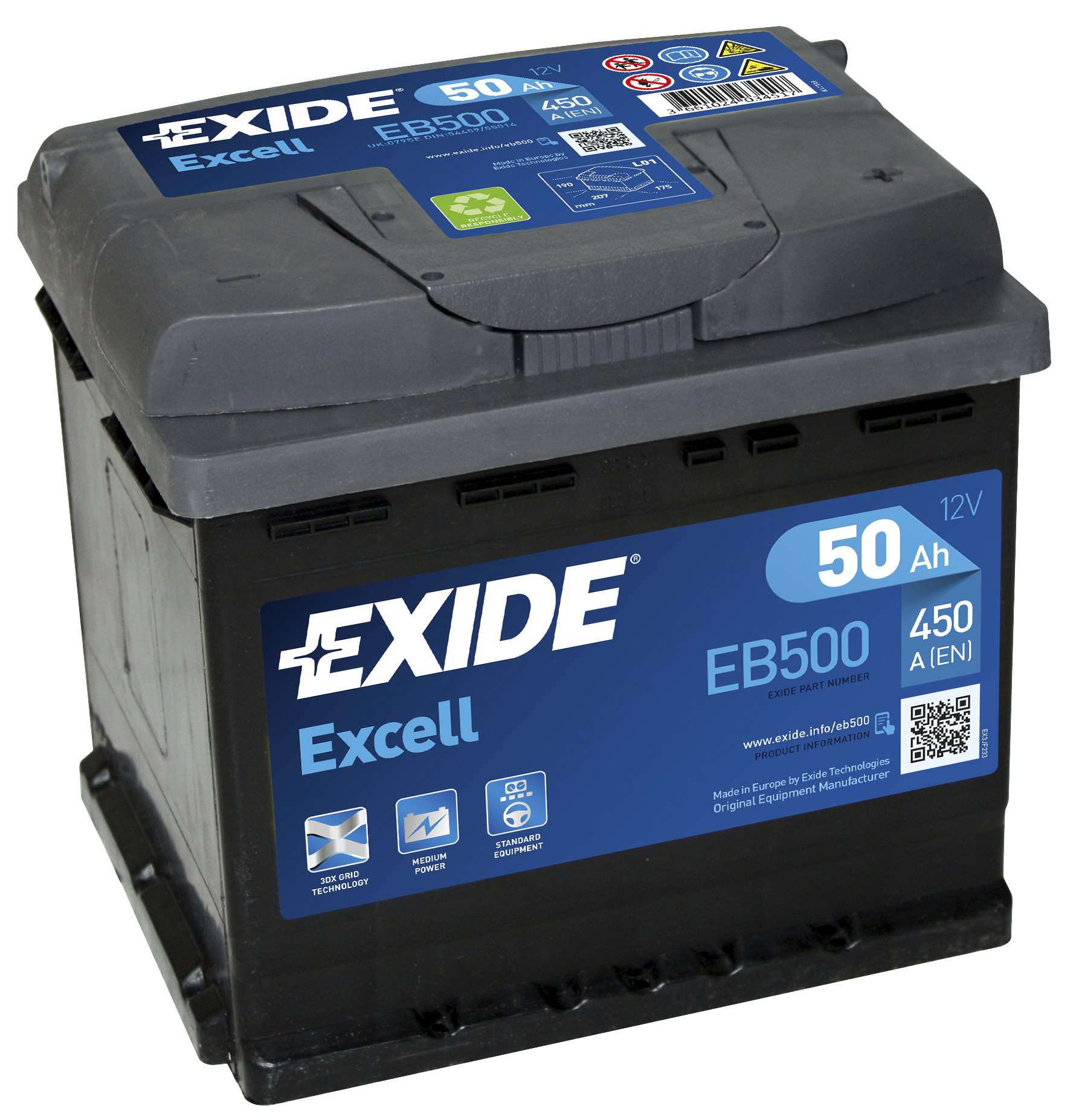 Купить запчасть  EXIDE - EB500 Аккумулятор автомобильный EXIDE EB500 50 Ач