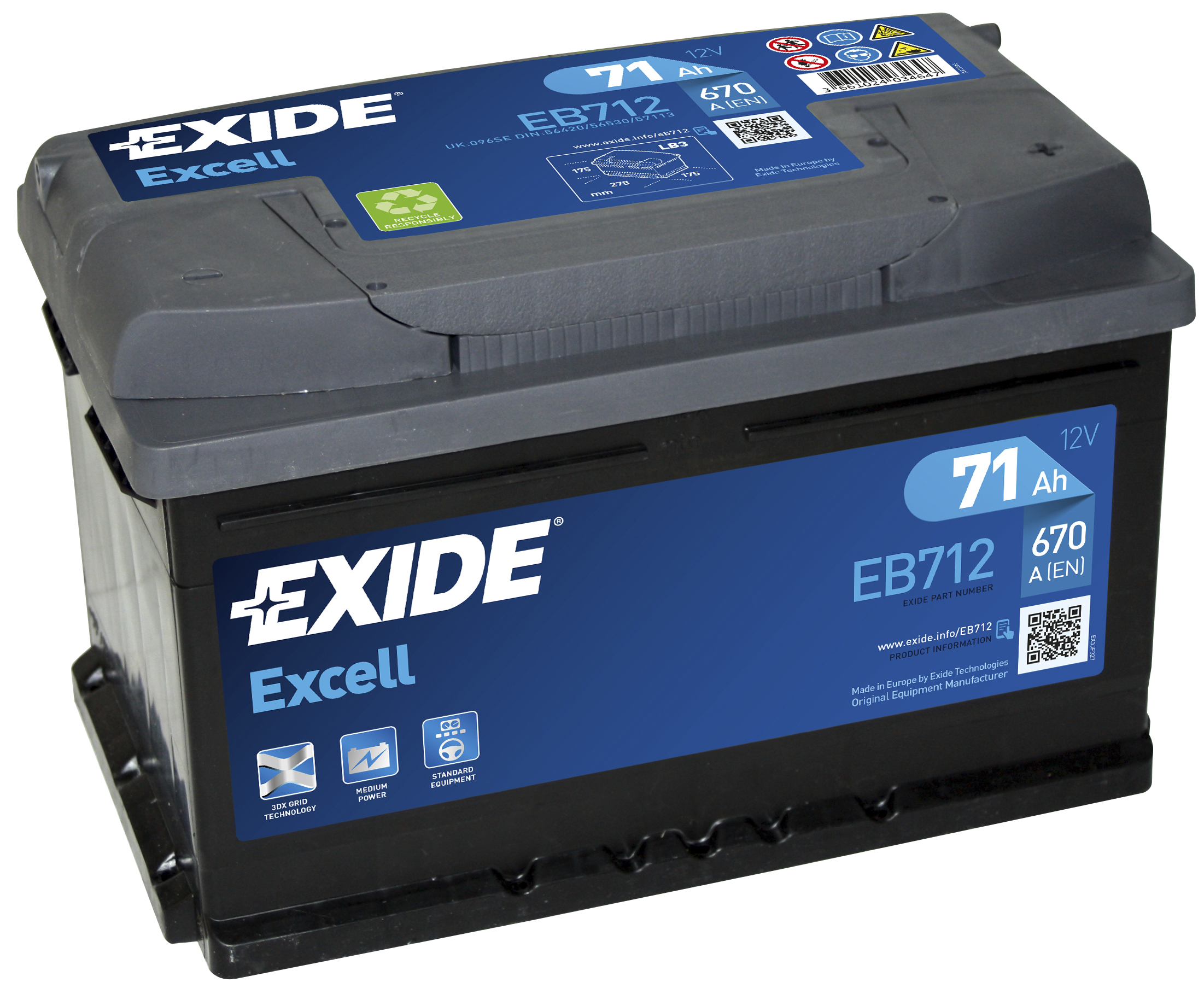 Купить запчасть  EXIDE - EB712 Аккумулятор автомобильный EXIDE EB712 71 Ач