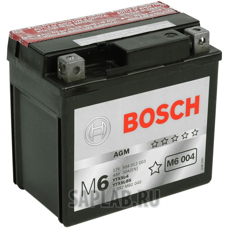 Купить запчасть  BOSCH - 0092M60040 Аккумулятор автомобильный BOSCH 0 092 M60 040 4 Ач